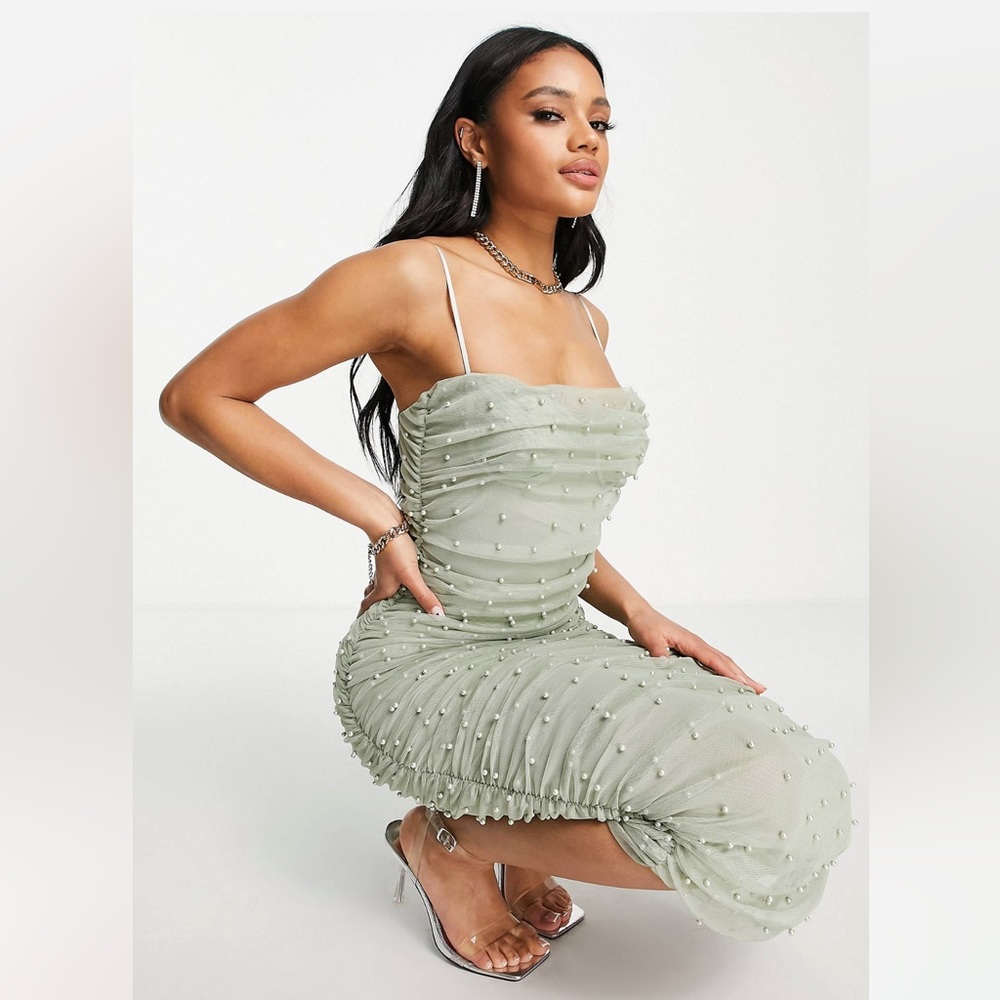 ASOS Sage Pearl Mesh Dress